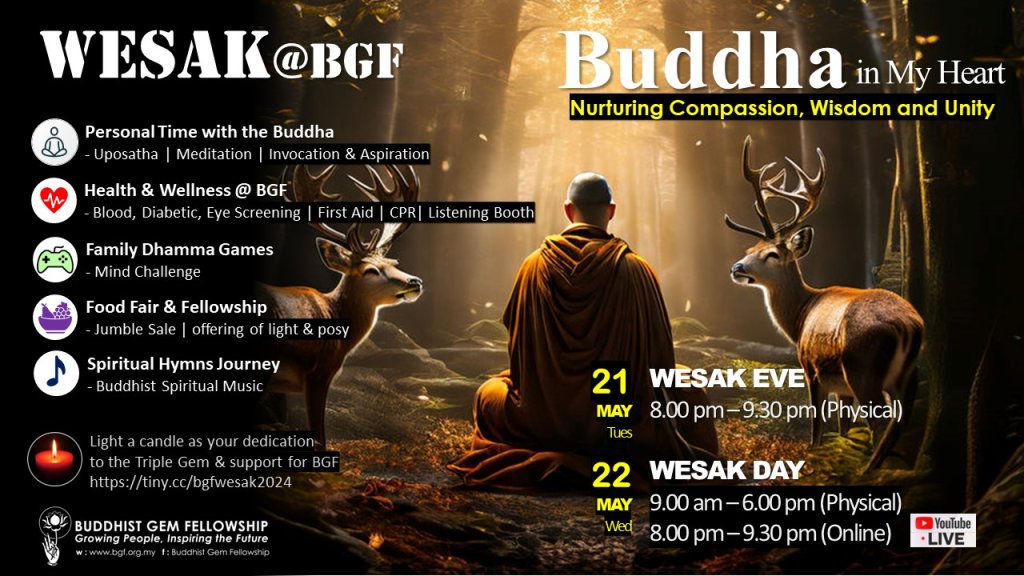 Poster about Wesak Day @ BGF 2024. Full programme details in the post